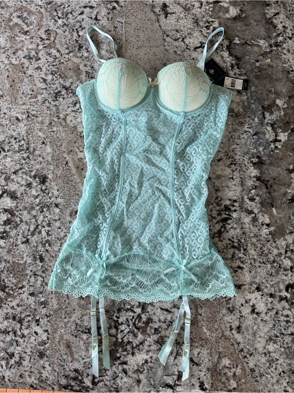 *NWT* Lace Bustier Chemise with Garter Straps — Mint (med fit)